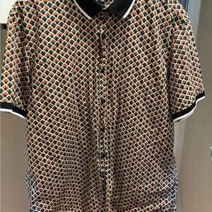 INC International Concepts Men's Black and Orange Patterned Shirt